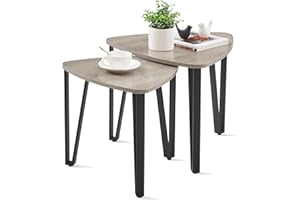 VASAGLE Nesting Coffee Tables, End Tables Set of 2 for Living Room Bedroom, Industrial Small Stacking Side Tables with Metal Frame for Couch, Heather Greige and Black ULET013B02