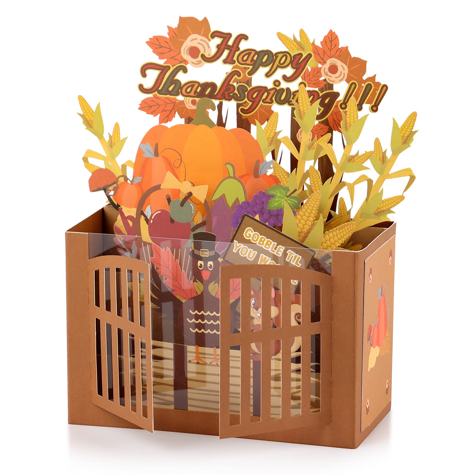 Giiffu 3D Thanksgiving Pop-Up Card – Handmade Happy Thanksgiving Card with Turkey & Pumpkin Design, Fall Greeting Card for Autumn Blessings & Thank You Wishes