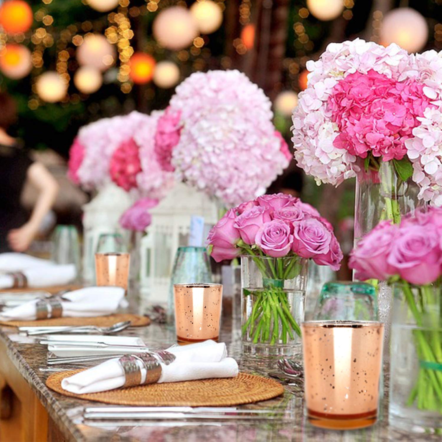 Glass Votive Candle Holders 2.64 Inches H (Set of 12, Speckled Rose Gold) - For Use with Tealights, Parties, Weddings，Spa，Aromatherapy and Home Decor