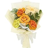 Marvogo Handmade Crochet Sunflowers Rose Daisy as a Gift for Lover, Family,Friends. Crochet Bouquet, Crocheted Yarn Flowers, Artificial Flower Finished Bouquet (Yellow&Green)