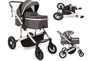 Trenana 2 in1 Baby Stroller,High Landscape Infant Stroller,Reversible Bassinet Stroller,Adjustable Backrest & Canopy,Foldable Aluminum Alloy Anti-Shock Stroller for Newborn (Silver-Grey)