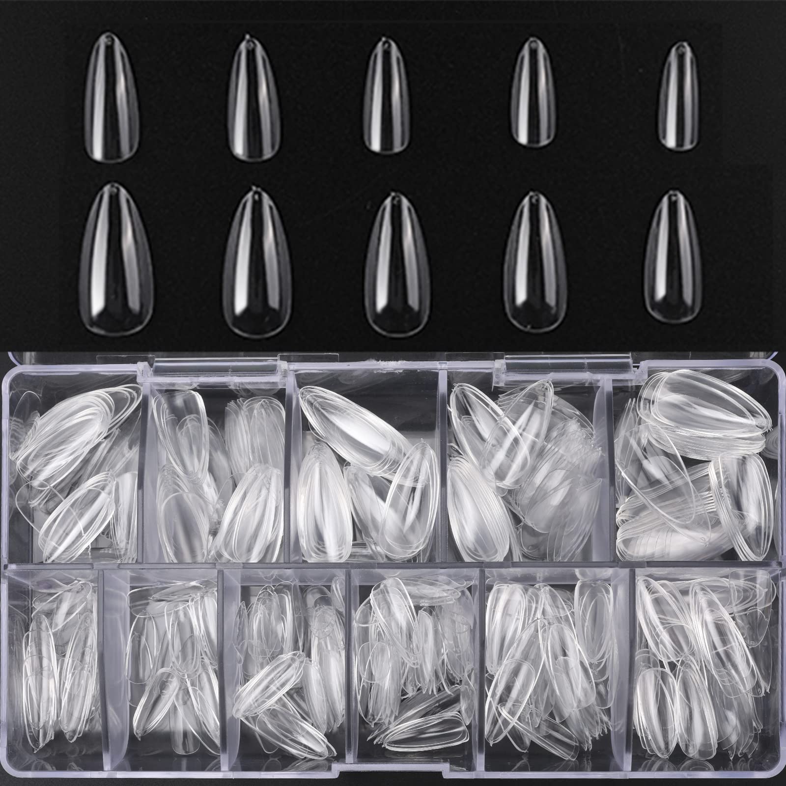Photo 1 of  2 Almond Clear Nail Tips/False Nails/Fake Nails/Press on Nails:500Pcs Almond Pre-shaped Full Cover False Nails for Gel Art Polish, Soak Off Easy Nail Extensions Acrylic Fake Nails, False Press on Nail Tips with Box for Nail Salon/Home DIY Nail Art