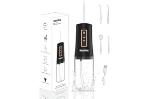 iHealthia Water Flosser for Teeth,Water Denture Brush,Rechargeable-Waterproof,Portable Cordless,Water flossers, 3 Modes 4 Nozzles, for Home&Travel (Elegant Black)