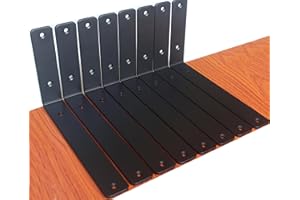 MHMYDZ 8 Pack - L 10" x H 6" x W1.5", 5mm Thick Black L Shelf Bracket, Iron Shelf Brackets, Metal Shelf Bracket, Industrial Shelf Bracket, Floating Shelf Bracket, Shelf Supports with Screws