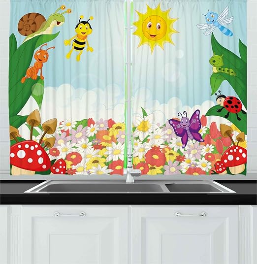 Amazon Com Ambesonne Animal Kitchen Curtains Bee Butterfly Ant