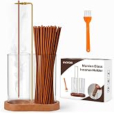Gvoeqoi Incense Holder with 2 Tall Glass Bottle,Wooden Base Incense Stick Holder for Desktop,Incense Burner for Ash Collection,Ash Container for Meditation, Yoga, Spa, Home Decor