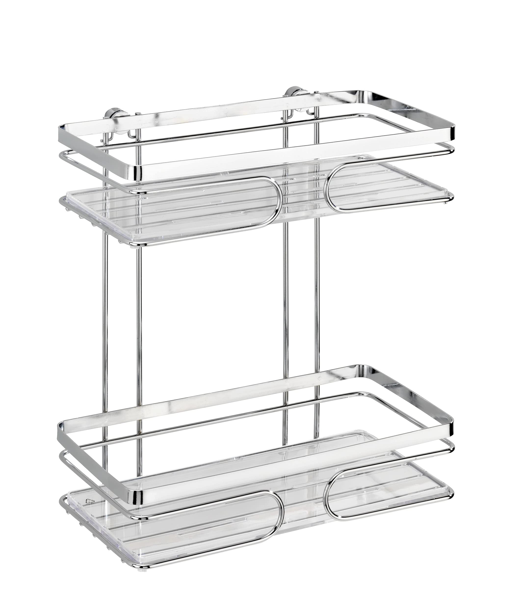 WENKO 20410100 2-Tier Wall Rack Premium - fixing without drilling, Stainless steel, 24 x 27 x 13.5 cm, Shiny