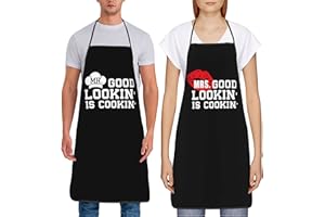 Dumoldpa 2Pcs Apron Mr & Mrs. Good Looking Is Cooking Aprons Funny Cooking Kitchen Aprons for Women Men Chef Valentine's Day Gifts Wedding Gifts for Couple Cool Bridal Engagement Gifts