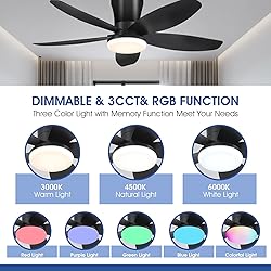 Surtime Flush Mount RGB Ceiling Fans with Lights-36
