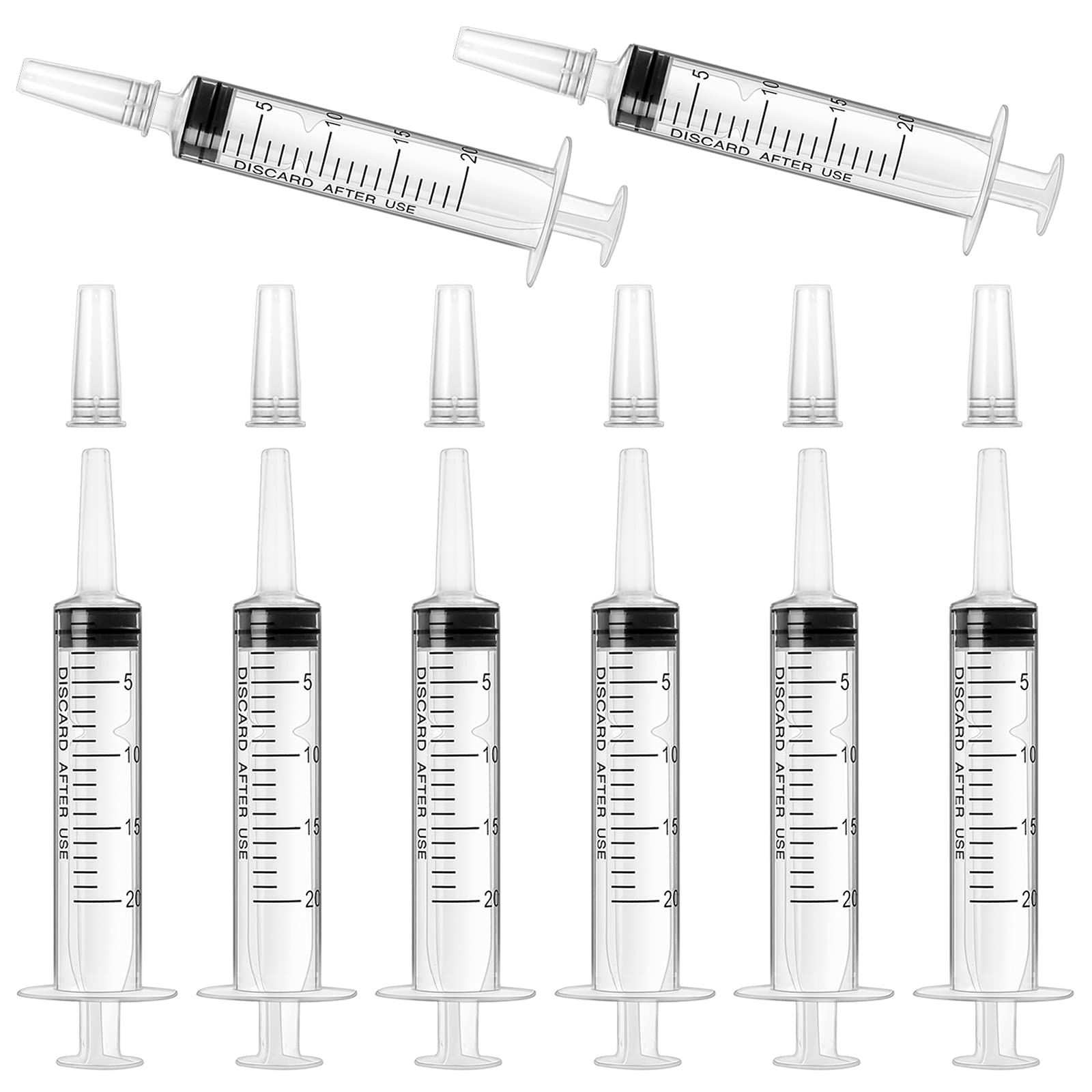 8 Pcs 20ml Syringe with Caps,Plastic Syringe Sterile Package with Measurement for Scientific Labs,Dispensing, Measuring Liquids, Animal Feeding, Plant Watering
