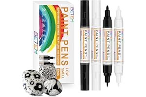 Betem 4 Count Dual Tip Oil Based White Black Paint Markers Pens(0.7mm & 3mm), Permanent Paint Marker, Waterproof, Quick Dry, for Rock Painting, Wood, Plastic, Metal, Canvas(2White 2Black)