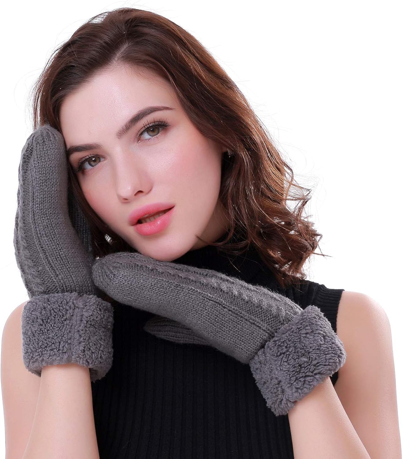 Women's Winter Gloves Warm Lining - Cozy Wool Knit Thick Gloves Mittens in 11 color(dark gray) at  Women’s Clothing store