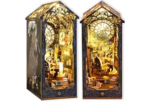 TuKIIE DIY Book Nook Miniature Kit, Booknook Dollhouse Bookshelf Insert with Sensor Light & Music Movement, Wooden Decorative Bookend Stand Model Kits for Kids Teens Adults(Detective Agency)