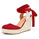 FISACE Womens Summer Espadrille Heel Platform Wedge Sandals Ankle Buckle Strap Closed Toe Shoes