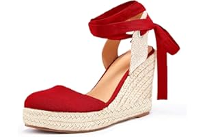 FISACE Womens Summer Espadrille Heel Platform Wedge Sandals Ankle Buckle Strap Closed Toe Shoes