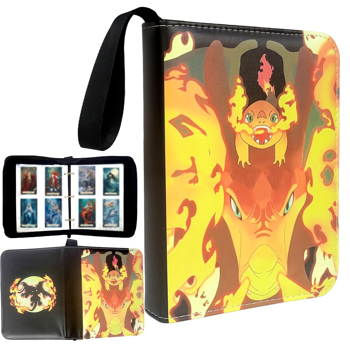 Ruayia 4-Pocket Card Binder, 100 Pages 400 Pockets PU Waterproof Card Folder, Card Collection Binder with Zipper, Portable Trading Card Album - Style 2