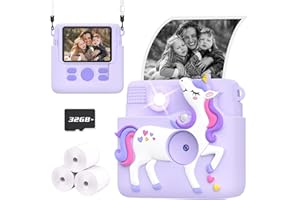 Ziegoal Kids Camera Instant Print, 1080P Cameras for Kids Girls Toys Age 6-8, Christmas Birthday Gift for 7 8 9 10 Year Old Girls, Kids Toys for Girls Age 3-12 with 3 Rolls Paper and a 32G Card-Purple