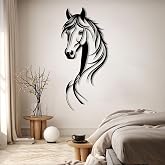 Oxzcimty Metal Horse Wall Decor, Horse Head Metal Wall Art, Animal Metal Wall Decor, Horse Head Wall Art, Horse Home Decor, Nature Lover Gifts, Metal Wall Art for Farmhouse (Black, 16W x35H/40x90cm)
