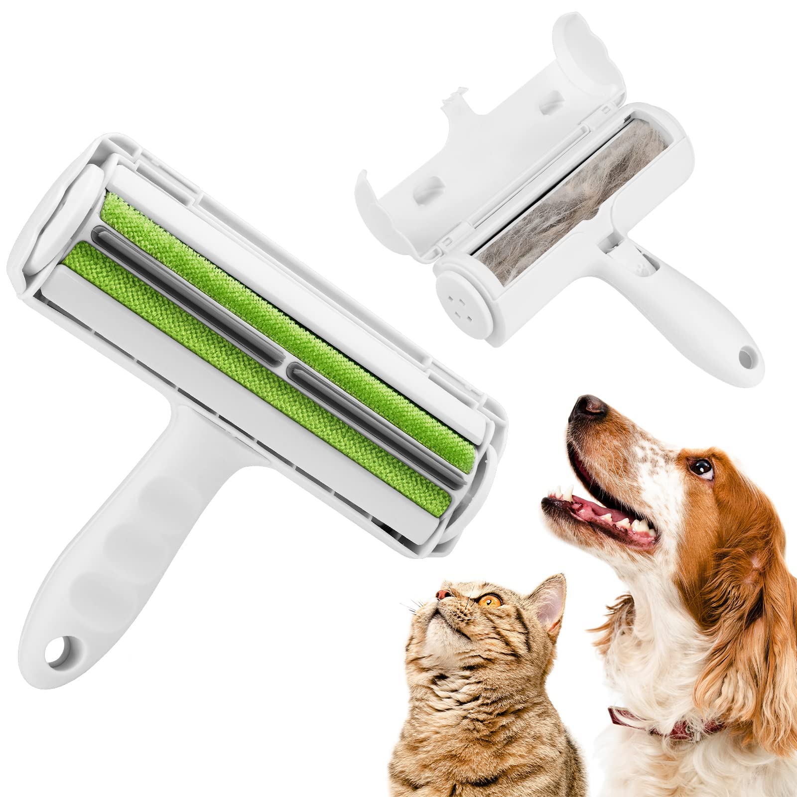 Flintronic Pet Hair Remover Roller, Reusable Lint Hair Removal Brush for Dog Cat Animal, Easy to Self Clean, with 2Pcs Pet Hair Remover for Laundry, Sofa, Carpet, Furniture, Clothes, Bedding - Green