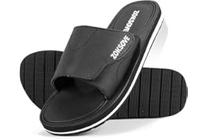 ZOKSOVE Slides for Men - Adjustable Slide Sandals Slip On- Open Toe Memory Foam Beach Sandals - Comfortable Summer Footwear for indoor/outdoor - Black 7