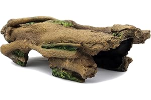 JIHAQUA Aquarium Resin Bark Terrarium Decor, Lizard, Snake or Reptile Hide,Lizard, Spider and Aquarium Fish Hide Cave (Large Bark B)