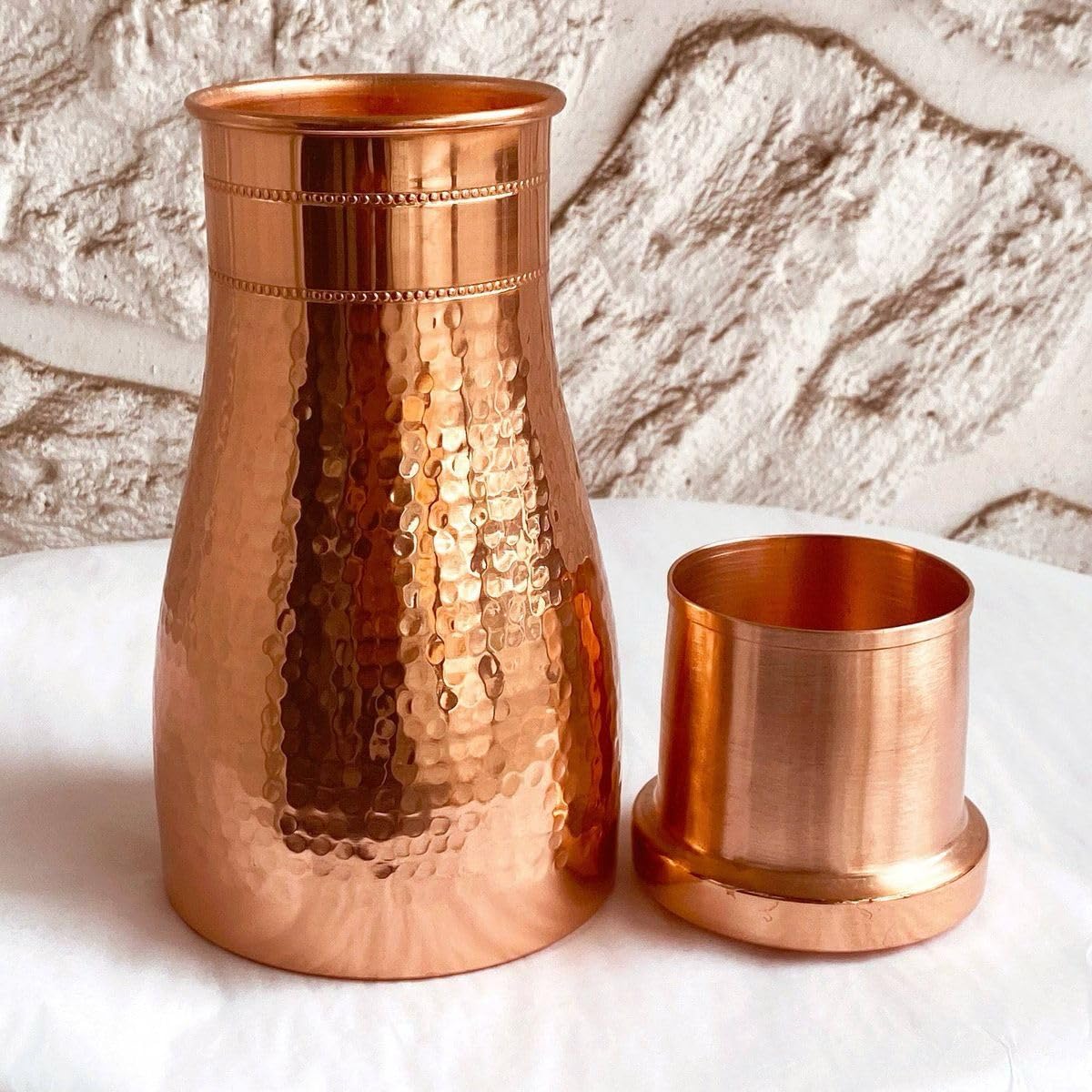 2activelife-Handmade Hammered Copper Carafe Pitcher - Pure Water Bottle for Bedroom, Sports, and Yoga - Heavy Duty Vessel With Lid - 1000ml/34oz Capacity