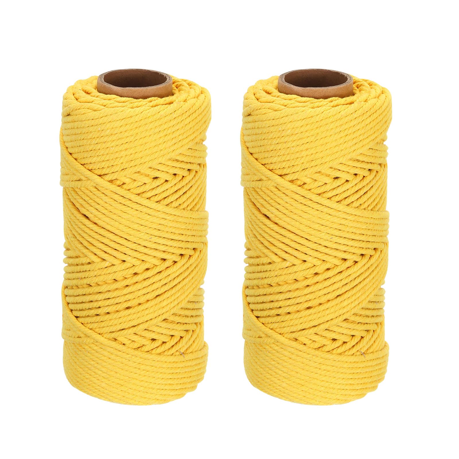 DMiotech 2 Pack 4mm x 80M (87 Yard) Yellow Natural Cotton Macrame Rope, Wall Hanging Handmade Single Strand Macrame Cord for Plant Hangers, Gift Wrapping Wedding