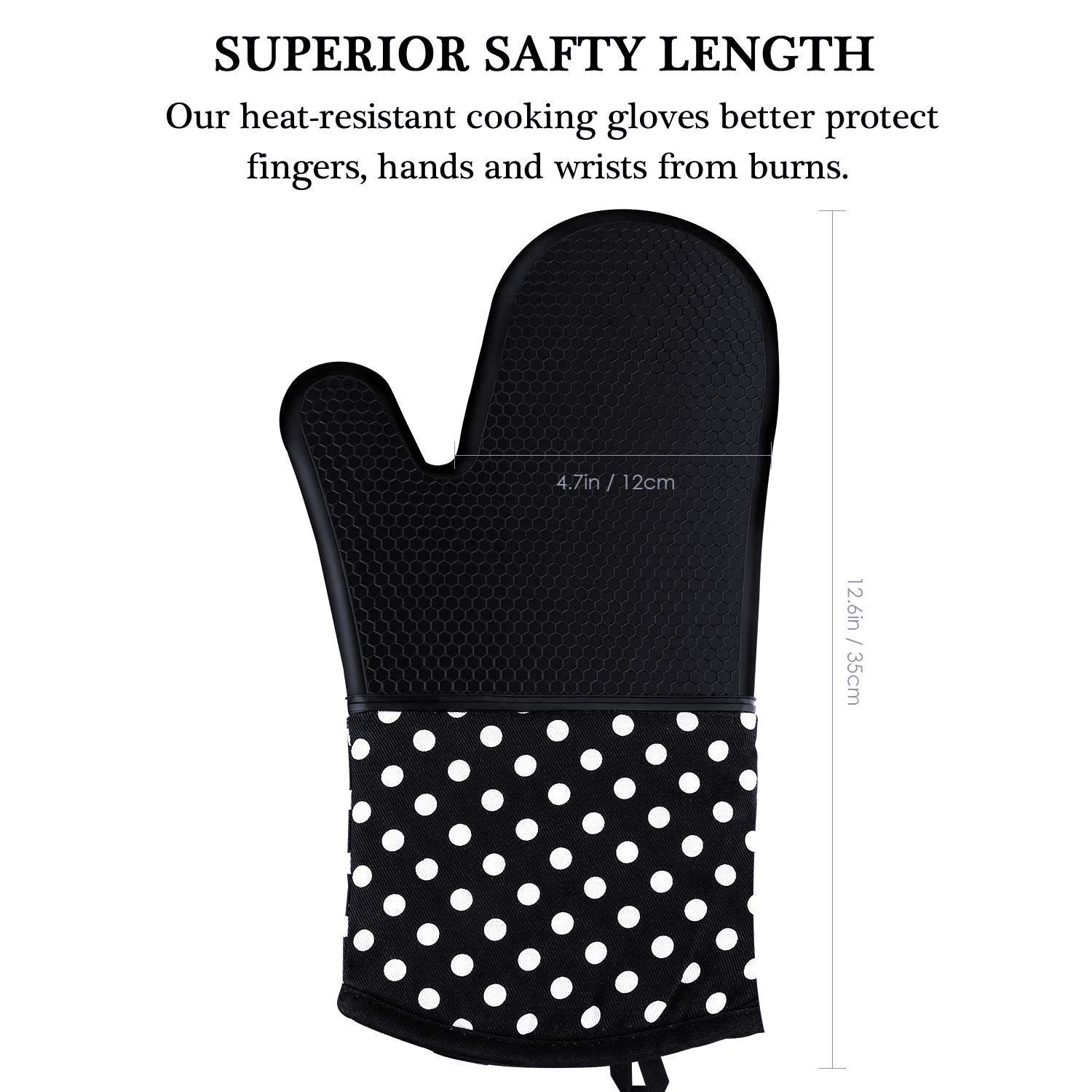 Deik Silicone Oven Mitts - Heat Resistant to 572 °F Kitchen Oven Gloves for Cooking, Baking, Barbebue Potholder, 1 Pair, Black