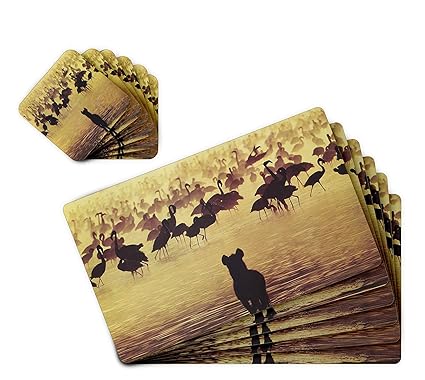 TIED RIBBONS 42 X 28 cm PVC Dining Table Mats 6 Pieces with Coasters (Multicolour)