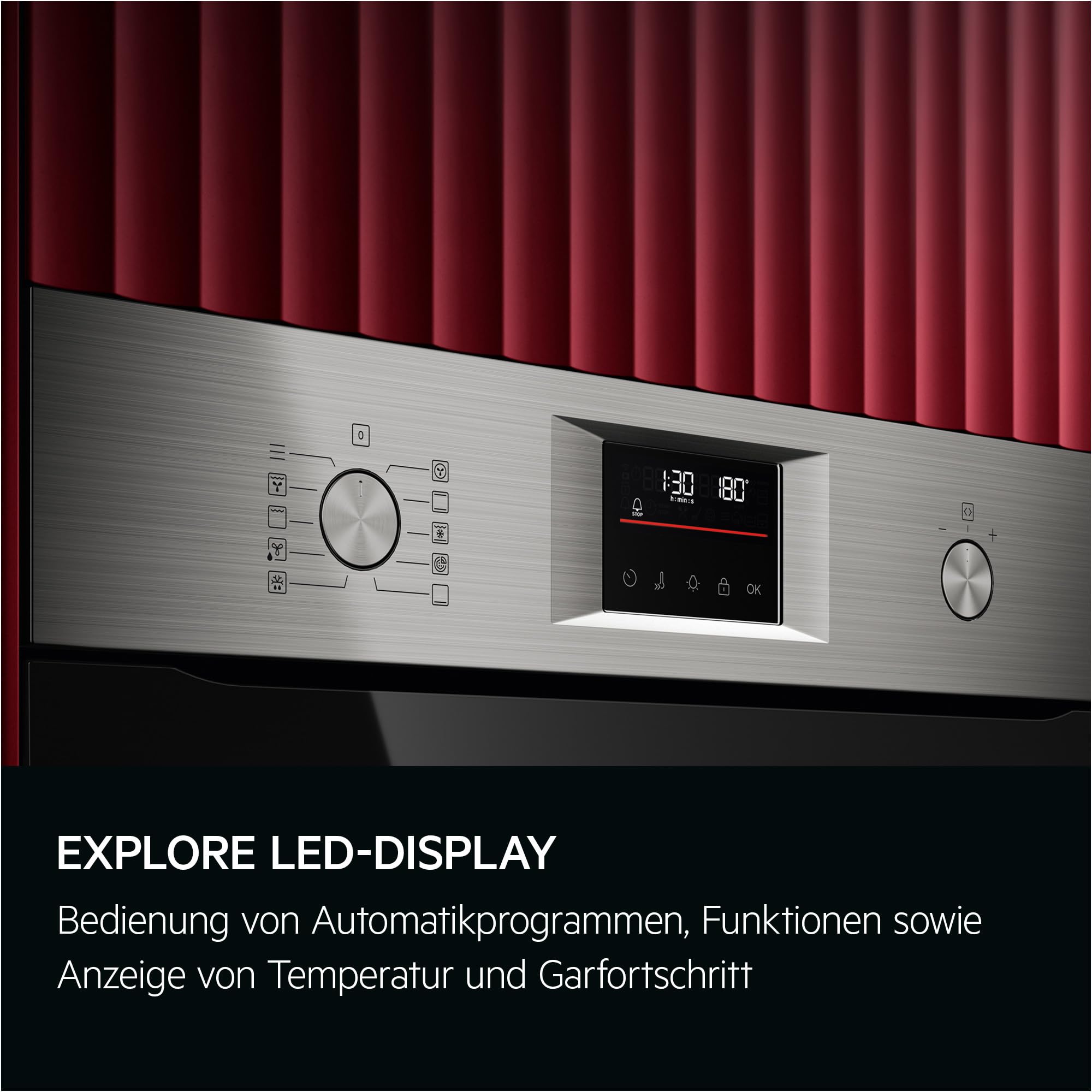 AEG Einbaubackofen, Serie 5 Ringheißluft: Gleichmäßige Garergebnisse auf 3 Ebenen, Pyrolyse Selbstreinigung, 45 Automatikprogramme, LED-Touchdisplay, Schnellaufheizung, Edelstahl, OU5PB40WSM 3