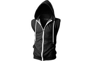 Ohoo Mens Slim Fit Sleeveless Lightweight Zip Up Hooded Sweatshirt Vest Hoodie
