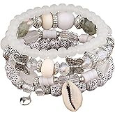 4Pcs Set Bohemian Butterfly Crystal Stone Stretch Pendant Bracelets for Women Gold Beaded Stackable Stretch Bracelet Colorful Charm Jewelry Boho Summer Beach