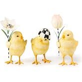 MACKENZIE-CHILDS Resin Rose Garden Chick Set | Hand-painted design, spring baby chick decorations, 2"&ndash;3.5" W x 3.5"&ndash;5" H, set of 3