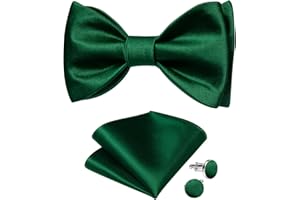 DiBanGu Mens Silk Self Bow Ties,Woven Solid Bowties with Woven Pocket Square Cufflinks Formal for Wedding Party