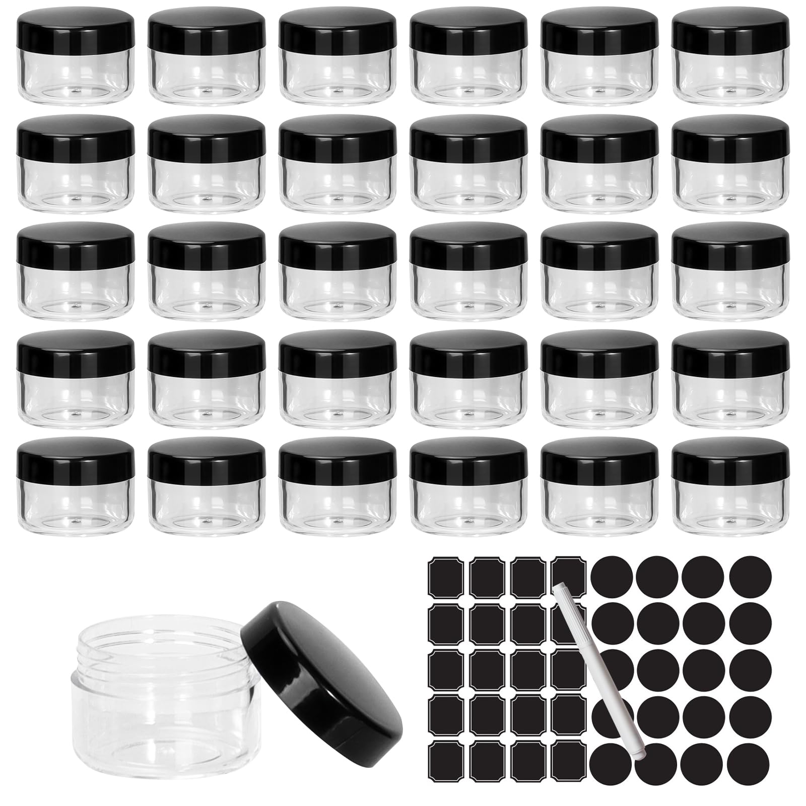 SHiZAK 30 Pcs Empty Sample Pots 15g / 15ml Plastic Travel Cosmetic Container Jars with Lids for Creams, Sample, Make-Up Storage Black