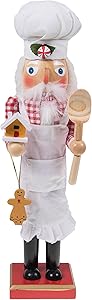 Clever Creations Traditional Wooden Chef Santa Claus Christmas Nutcracker Apron and Chef Hat | Festive Holiday Décor | Holding Baking Spoon, Gingerbread Man, & House | 100% Wood | 15” Ta