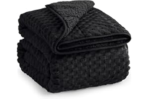 EAZFY PRO Super Soft Luxury Fleece Sherpa Weighted Blanket 15 lbs for Adults, Turtle Shell Fluffy Cozy Warm Twin Weighted Throw for Winter, Ceramic Beads Washable Heavy Blankets for Couch Bed, Black, 48" x 72"