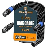 SMALL-EYE 5 Pin DMX Cables 25 ft 2-Pack, 4-Core Male to Female | 116&Omega; Optimized Impedance, Stable DMX512 Signal, Color-Coded Connectors, Reduced Signal Interference