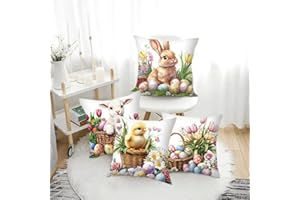 4Pcs Easter Themed Pillowcase - Decorative Cushion Cover with Bunny & Chick Pattern for Home, Holiday Decoration
