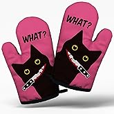 Funny Humor Cat Sarcastic Cooking and Baking BBQ Kitchen Gadgets with Heat Resistant Silicone Non-Slip, Black Cat Oven Mitts Set of 2, Gifts for Cat Lover Mom Wife Sister BFF Colleague Chef Hostess