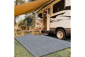 FoundGo Awning Carpet HDPE Camping Outdoor Rug with Eyelets,Carry Bag,Nails,Broom,for RV,Patio,Backyard,Picnic,Beach,Trailer 2.5 * 5M（8.20'*16.40'）
