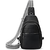 WILLSOLUNA Anti-theft Chest Bags for Women, Crossbody Sling Bag Daypack Backpack, PU Leather Small Fanny Pack with Adjustable Strap, Black