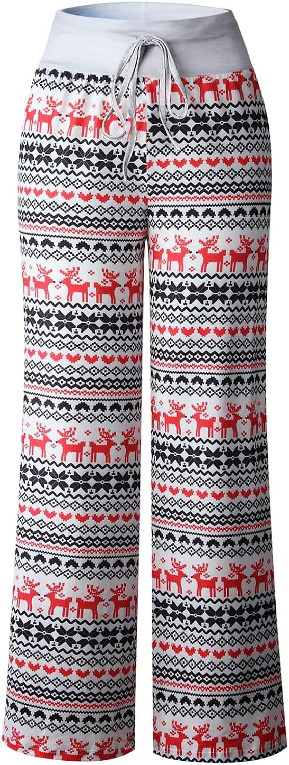 AMiERY Women's Comfy Casual Pajama Pants Floral Print Drawstring Palazzo Lounge Pants Wide Leg at  Women’s Clothing store