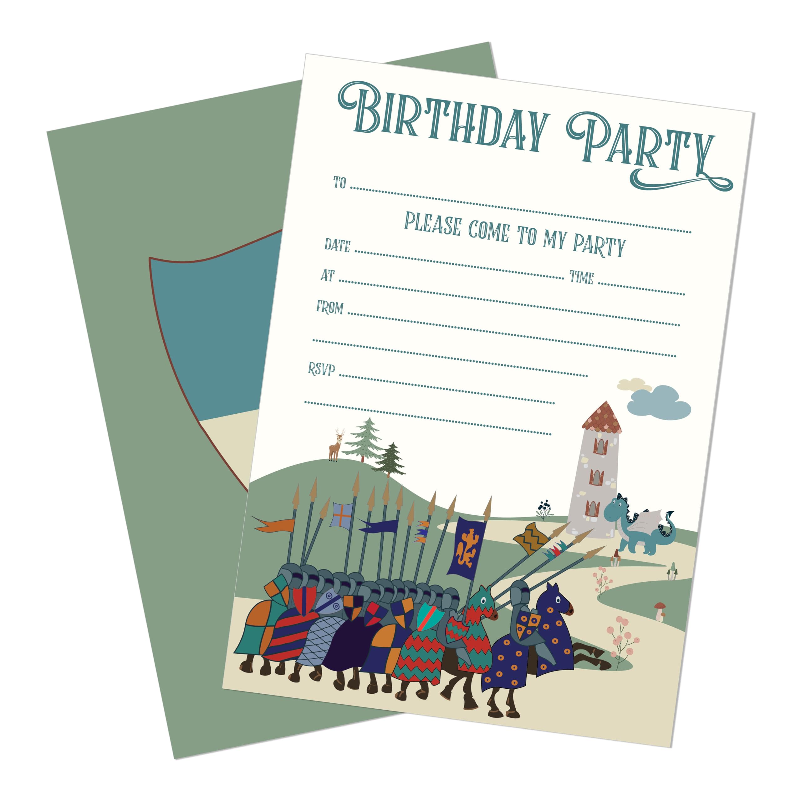 M & G Mustard & Gray Childrens Party Invitations (x24 Invites Only, Knights and Dragons)