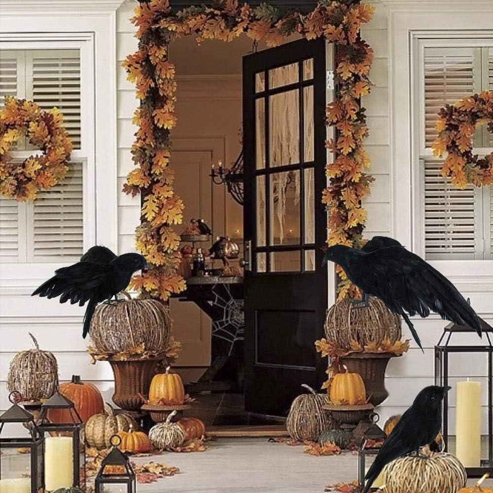 Künstliche realistische Waldschwarz-Krähen-Vögel Halloweens für Garten-Ausg M2J3