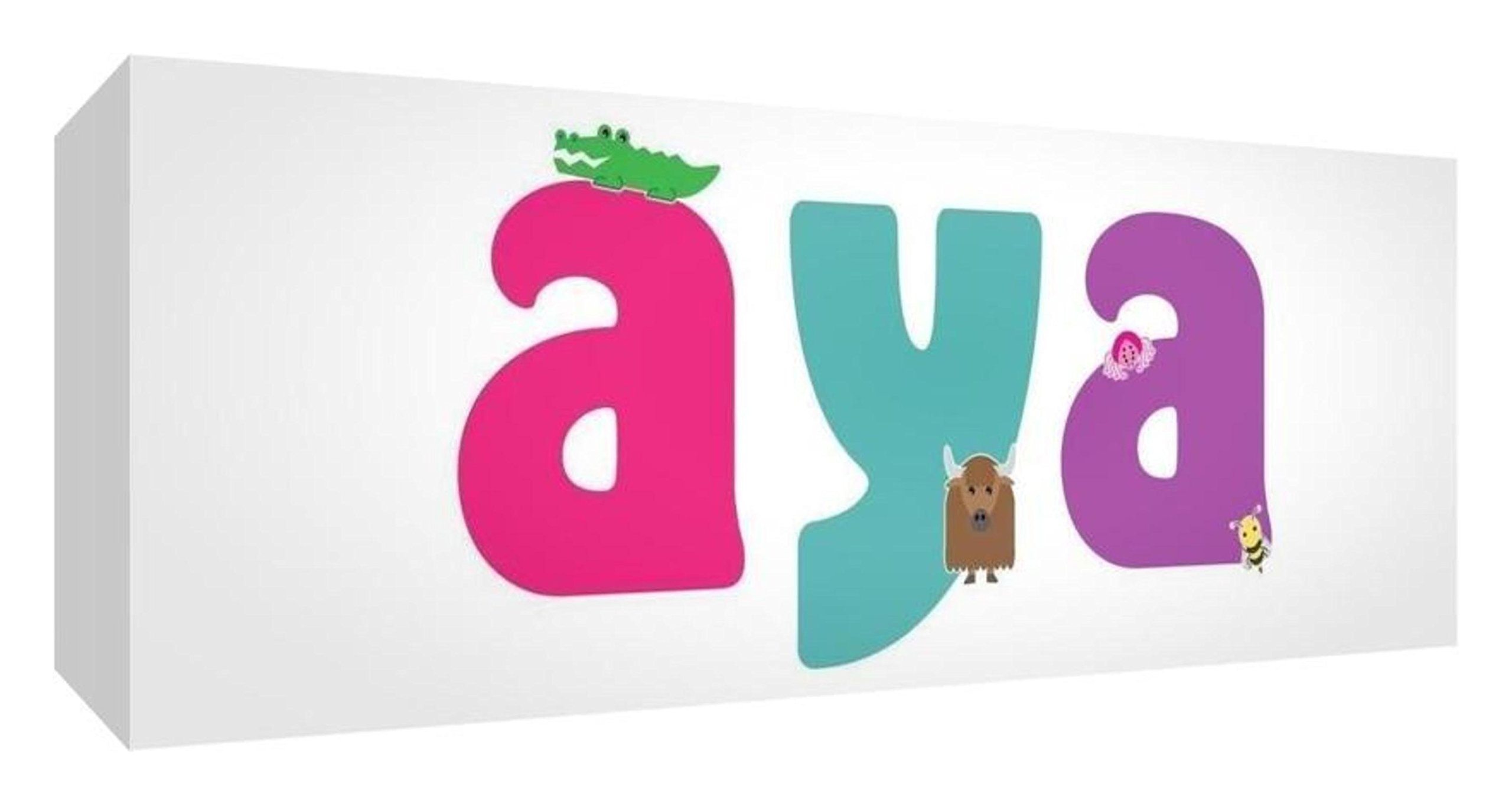Little Helper Canvas Gallery Wrapped Box with Front Panel Style Example Girl/The Name of Colourful Aya 21 x 59 x 3 cm, Medium