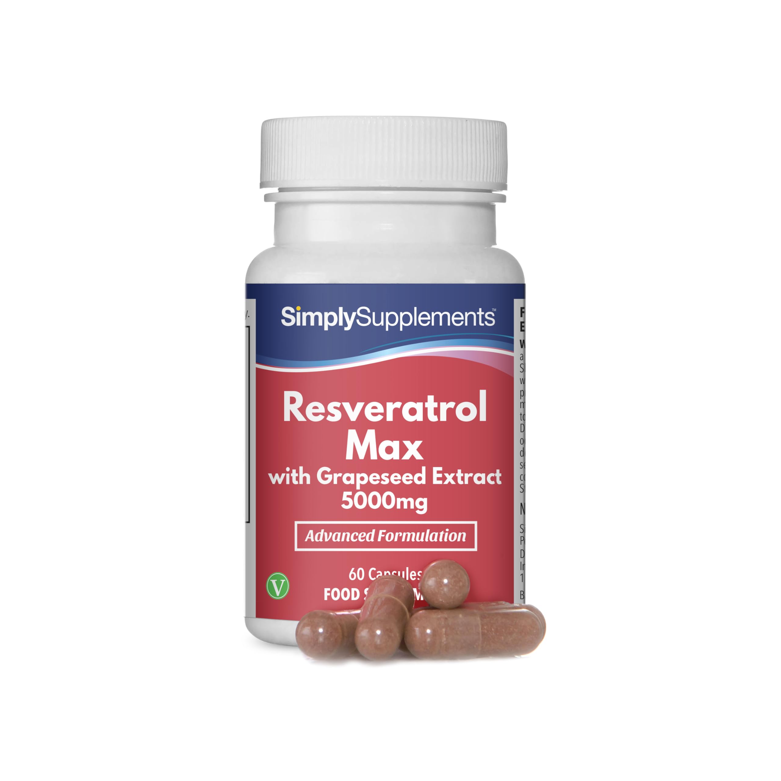 Resveratrol Capsules with Grapeseed Extract & Green Tea | Potent Formula with Vitamin C & Thiamin | Vegan & Vegetarian Friendly | 60 Capsules = 2 Months' Supply | Manufactured in the UK