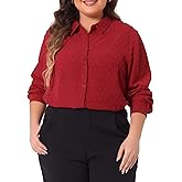 Agnes Orinda Plus Size Swiss Dots Shirt for Women Long Sleeve Button Down Shirts Tops Blouses
