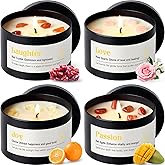 AOOVOO Crystal Love Candles Set for Women - 4 Pack 26 oz Soy Wax Candles for Home Scented, 200 Hour Long Lasting Candle, Laughter Red Crystal/Love Rose Quartz/Joy Citrine/Passion Red Quartz