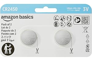 �鶹�� Basics 2-Pack CR2450 Lithium Coin Cell Battery, 3 Volt, Long Lasting Power, Mercury-Free, Child-Safe Package (Use Scis